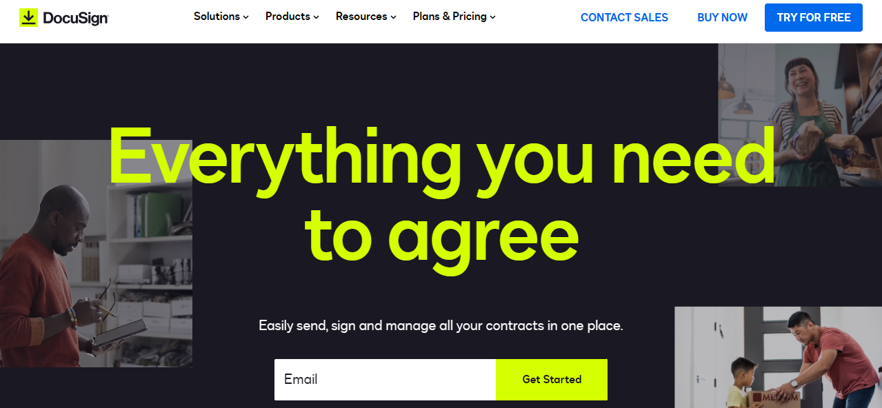 A screenshot of Docusign's homepage