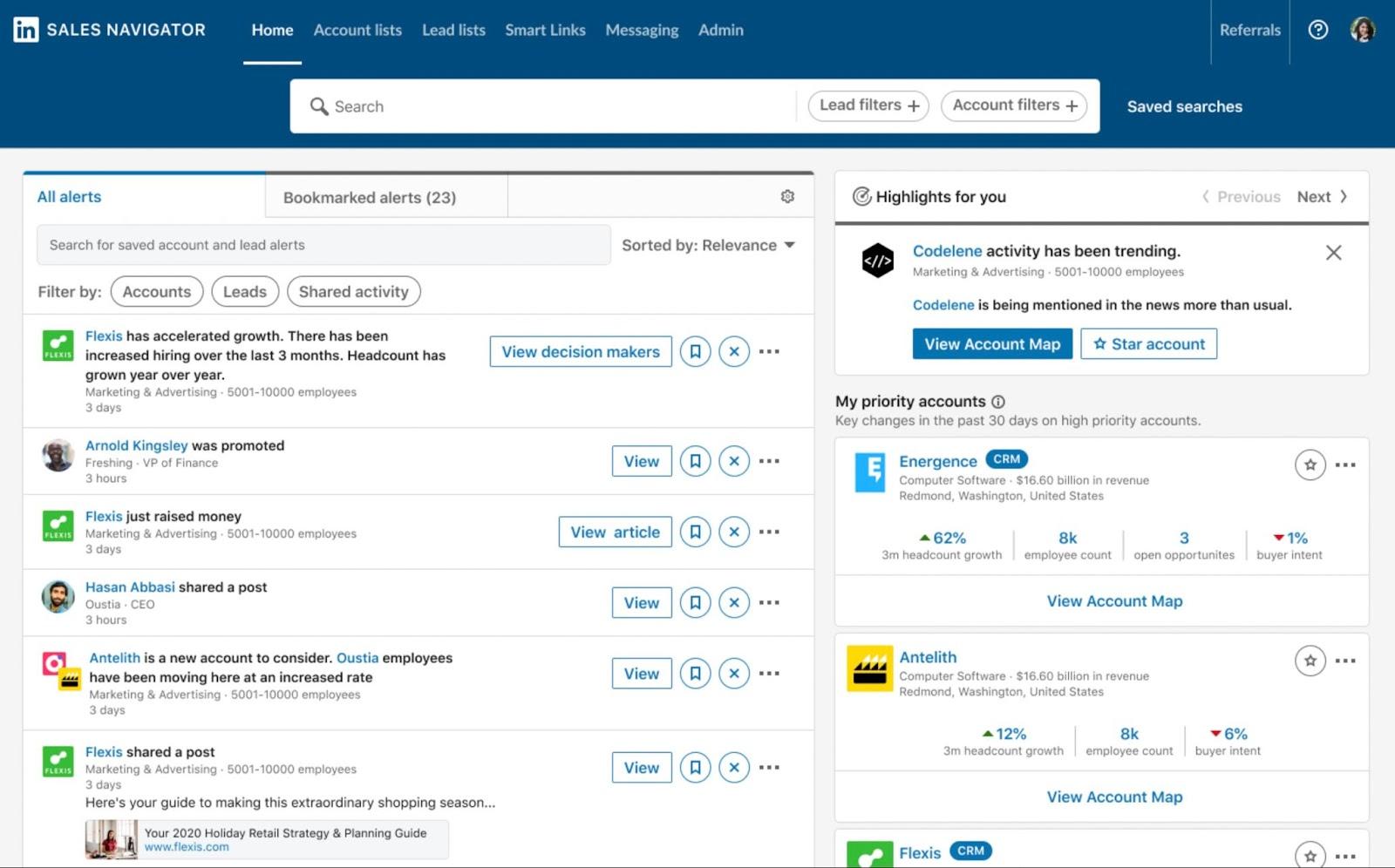 a screenshot of LinkedIn Sales Navigator