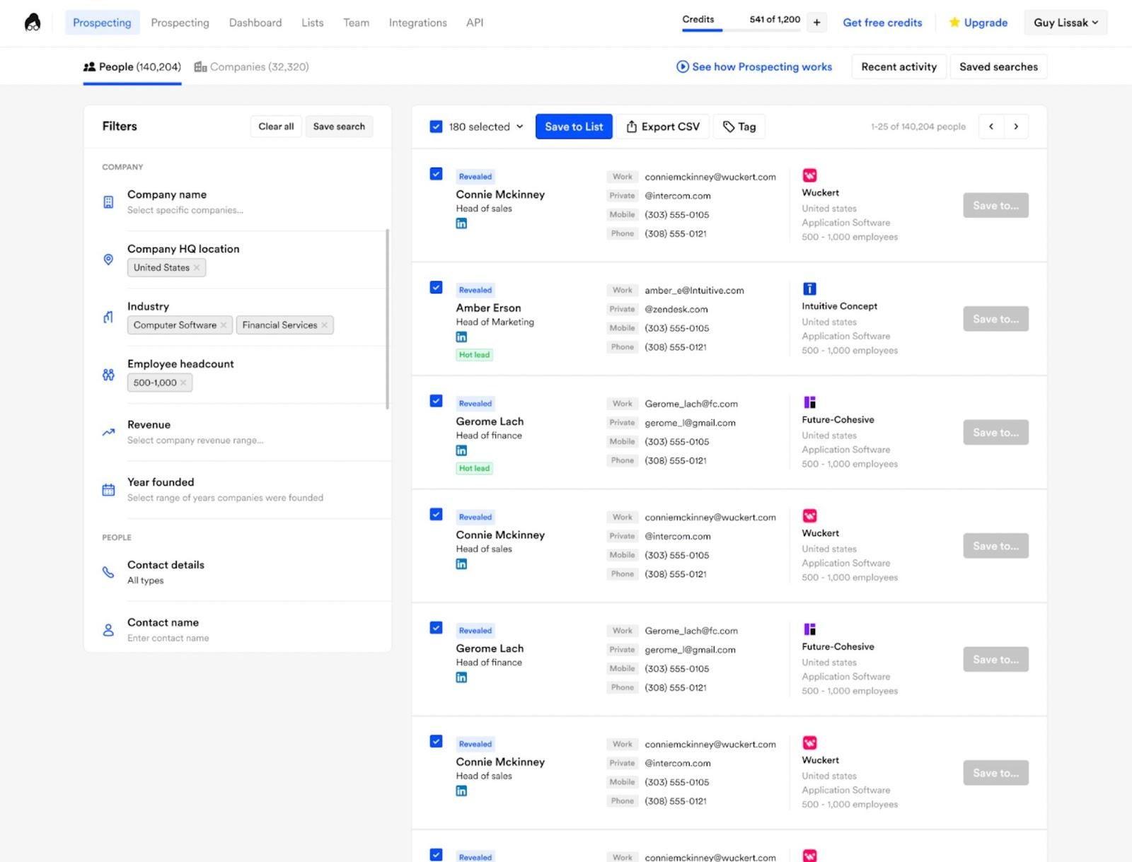 a screenshot of Lusha sales intelligence software