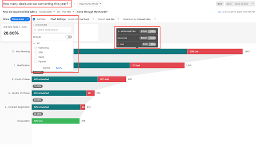 Product screenshot of Clari inspect deals and insights